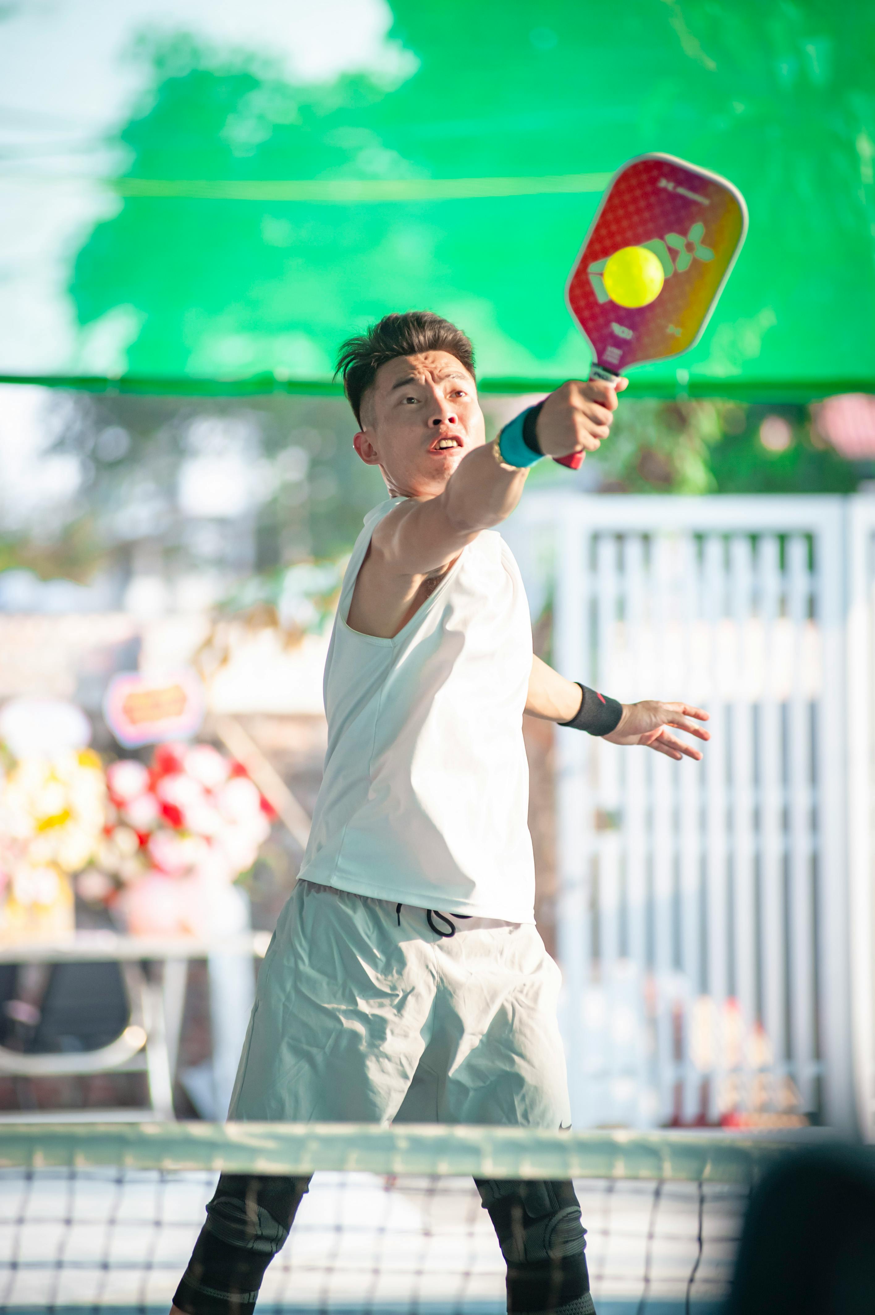 Pickleball player in action